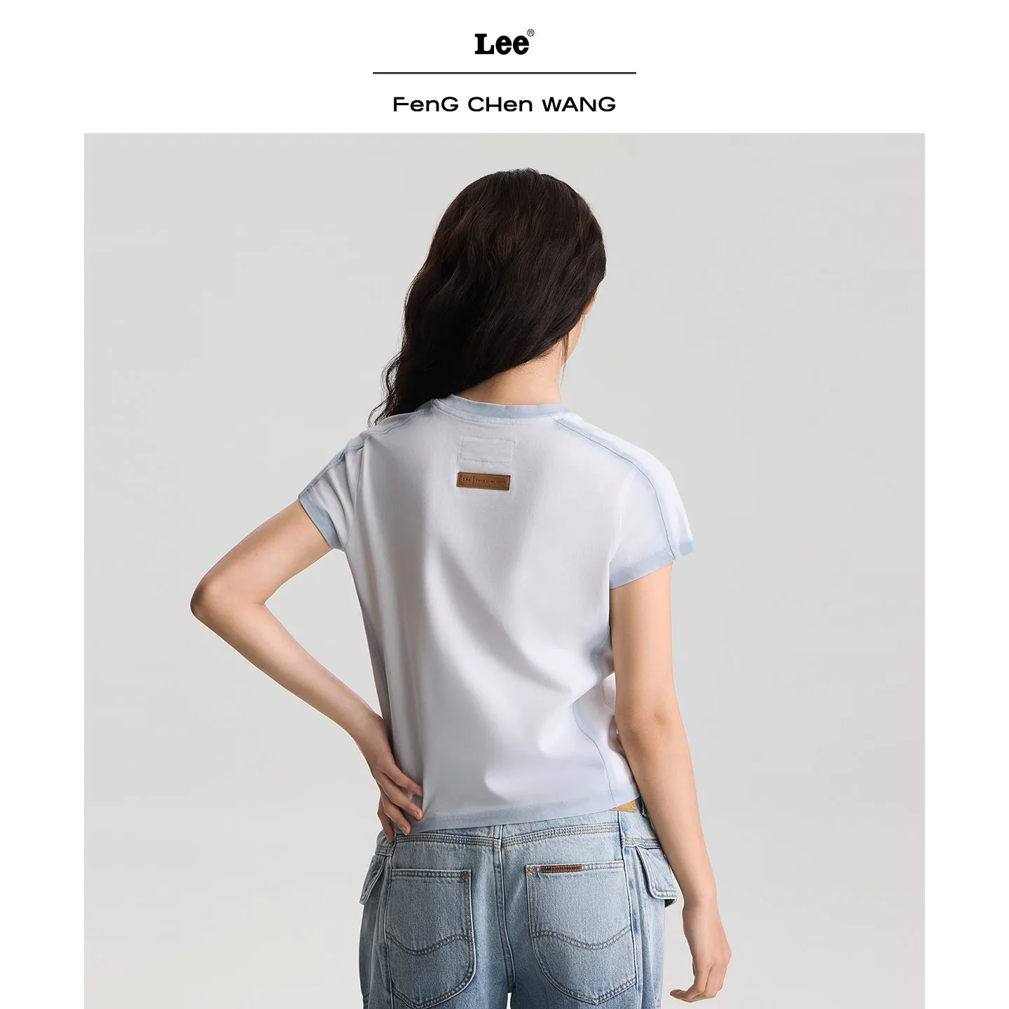 Lee x Feng Chen Wang S/S cropped t-shirt hvid spray dame