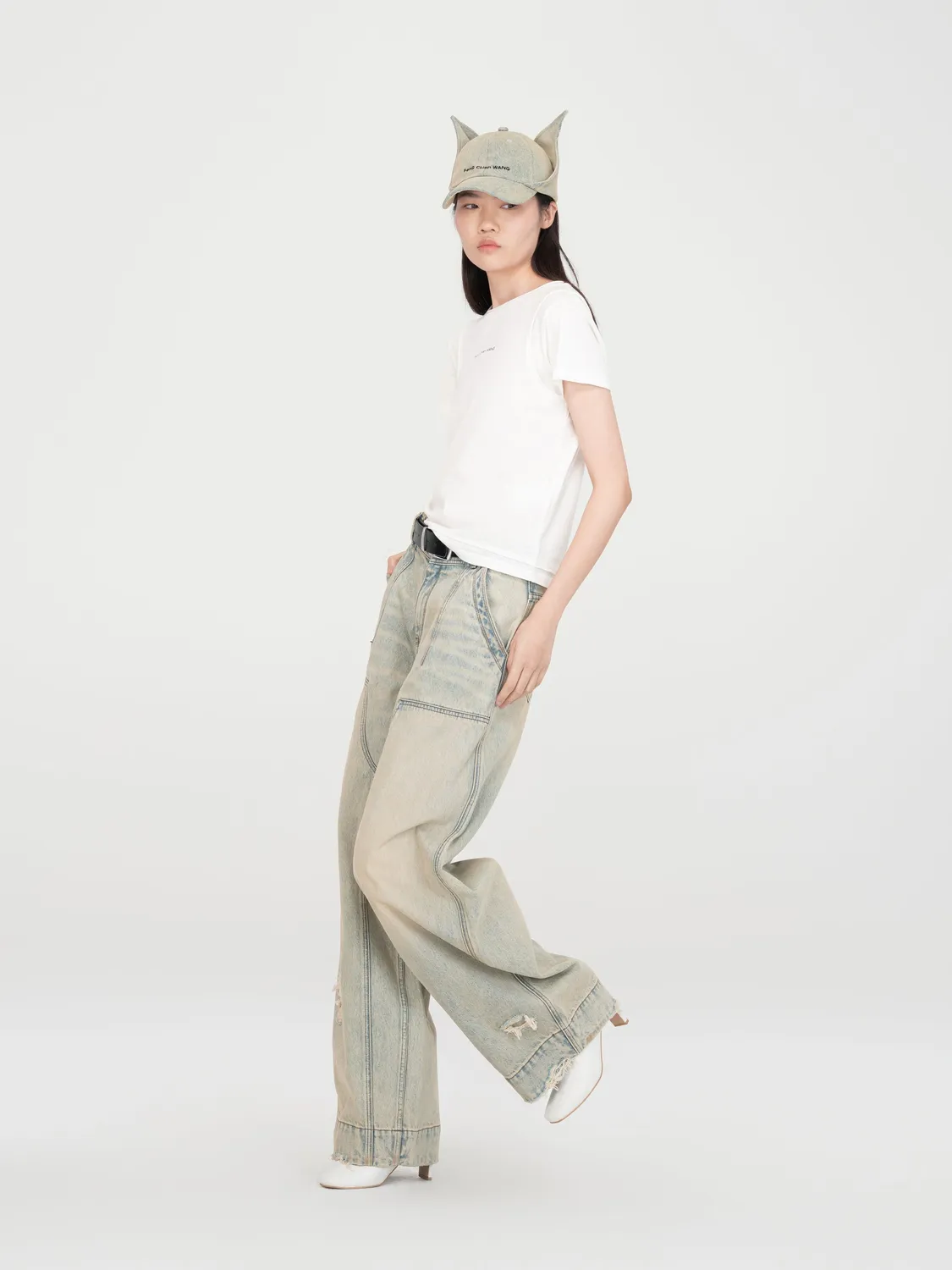 Feng Chen Wang Vintage Washed deconstructed jeans lyseblå