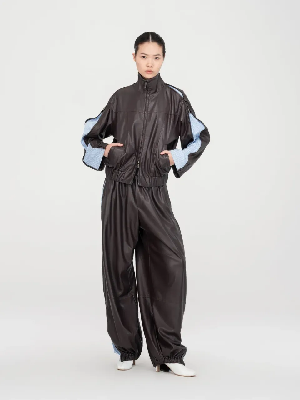 Feng Chen Wang Striped Panel Zip jakke S brun