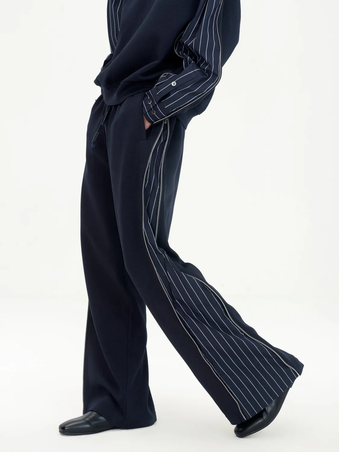 Feng Chen Wang Navy Patchwork Striped bukser XS navy