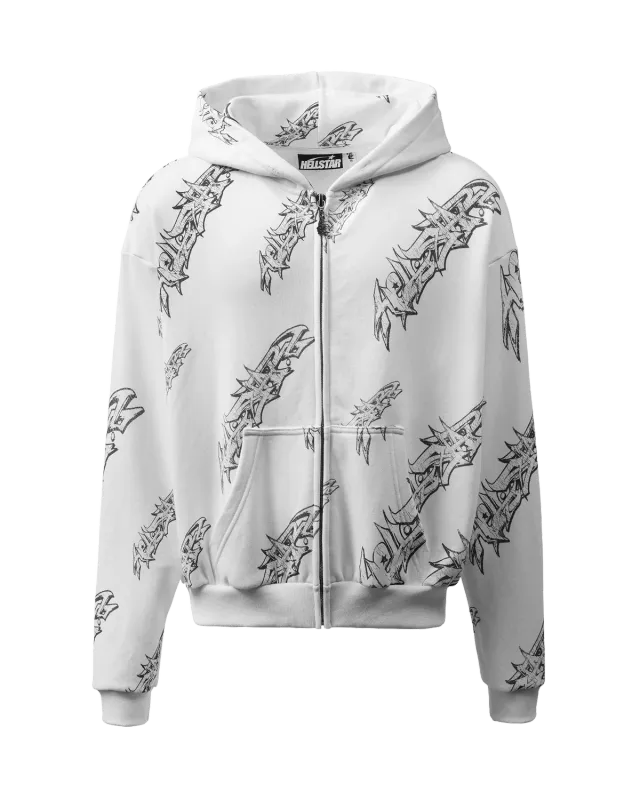Hellstar Graffiti Zip-Up hoodie hvid fleece oversized