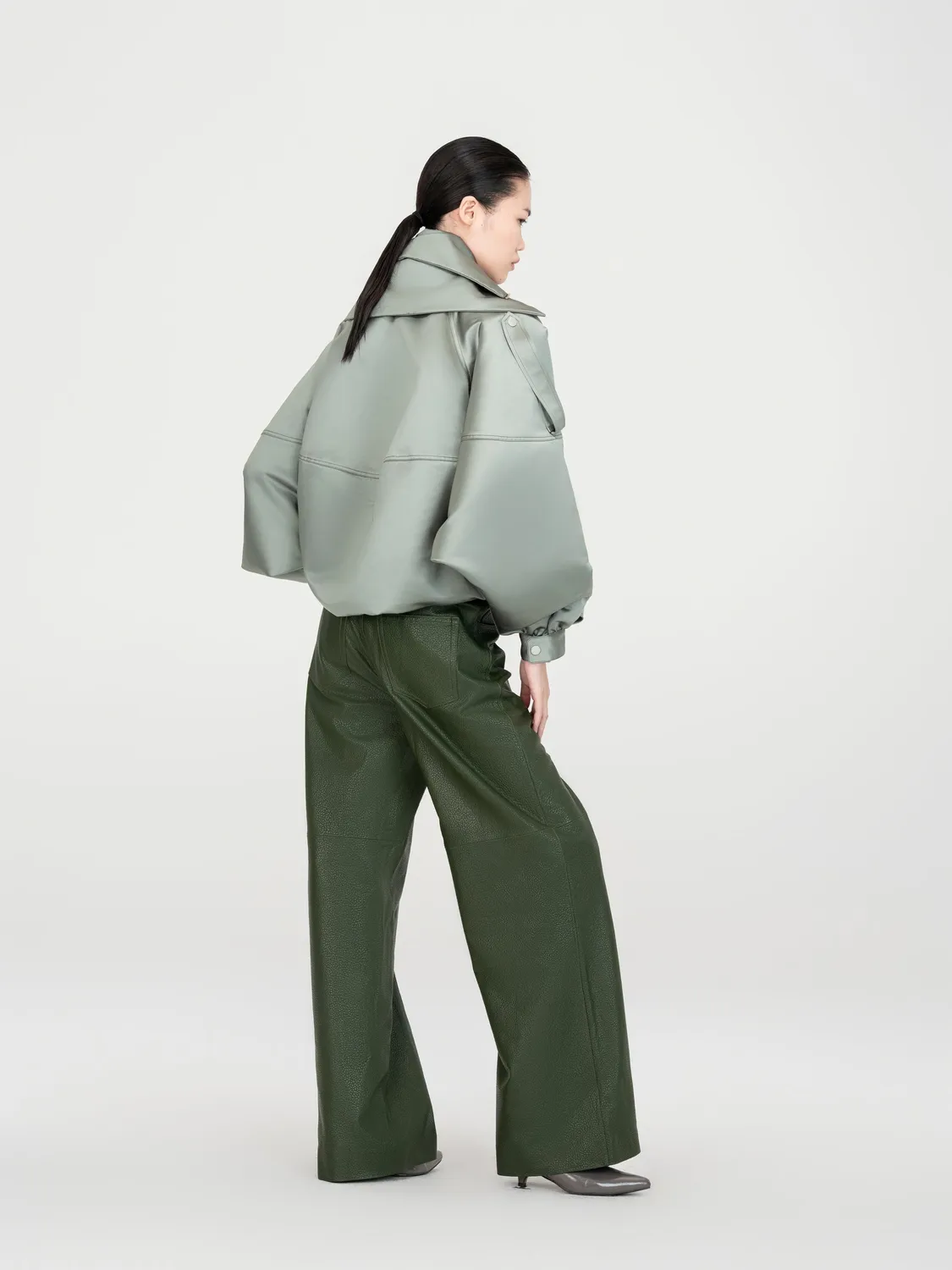 Feng Chen Wang Straight-Leg Casual læderbukser grøn