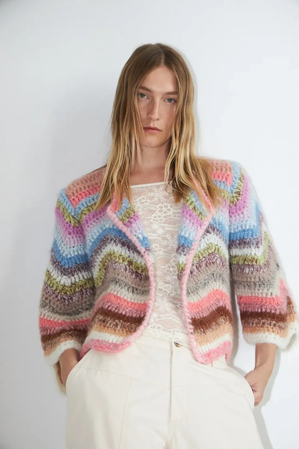 Dawn x Dare Ginza 919 strikcardigan Sorbet Multi hæklet