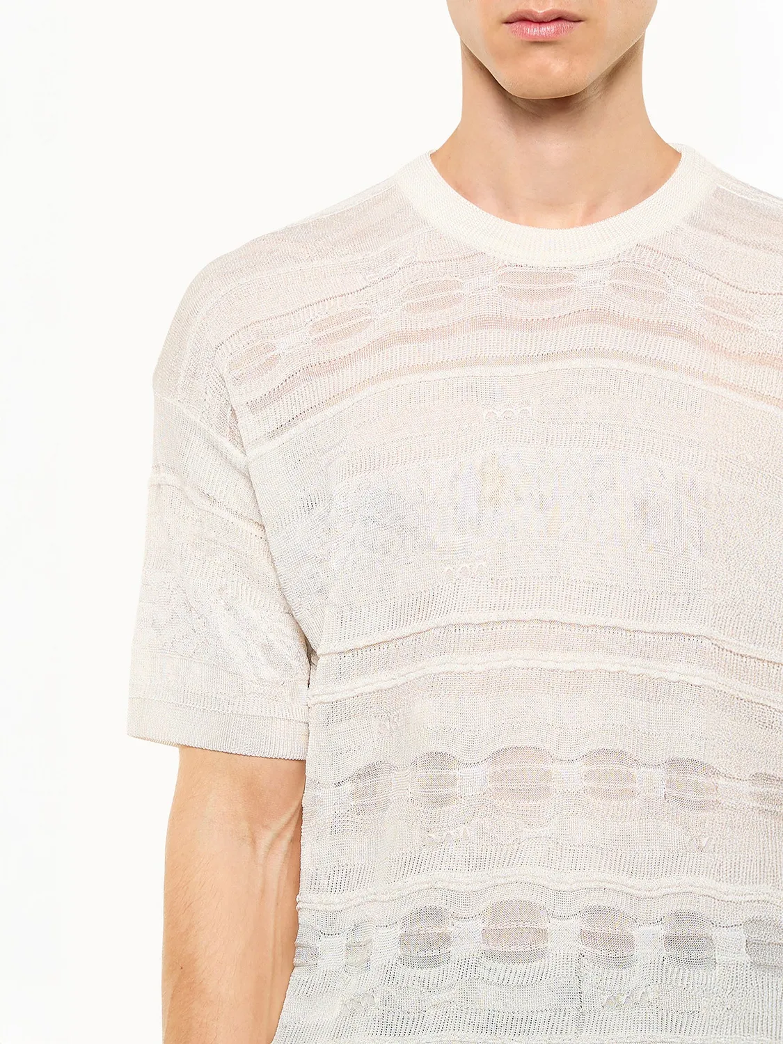 Laneus Lightweight Jacquard T-shirt strik creme viskose