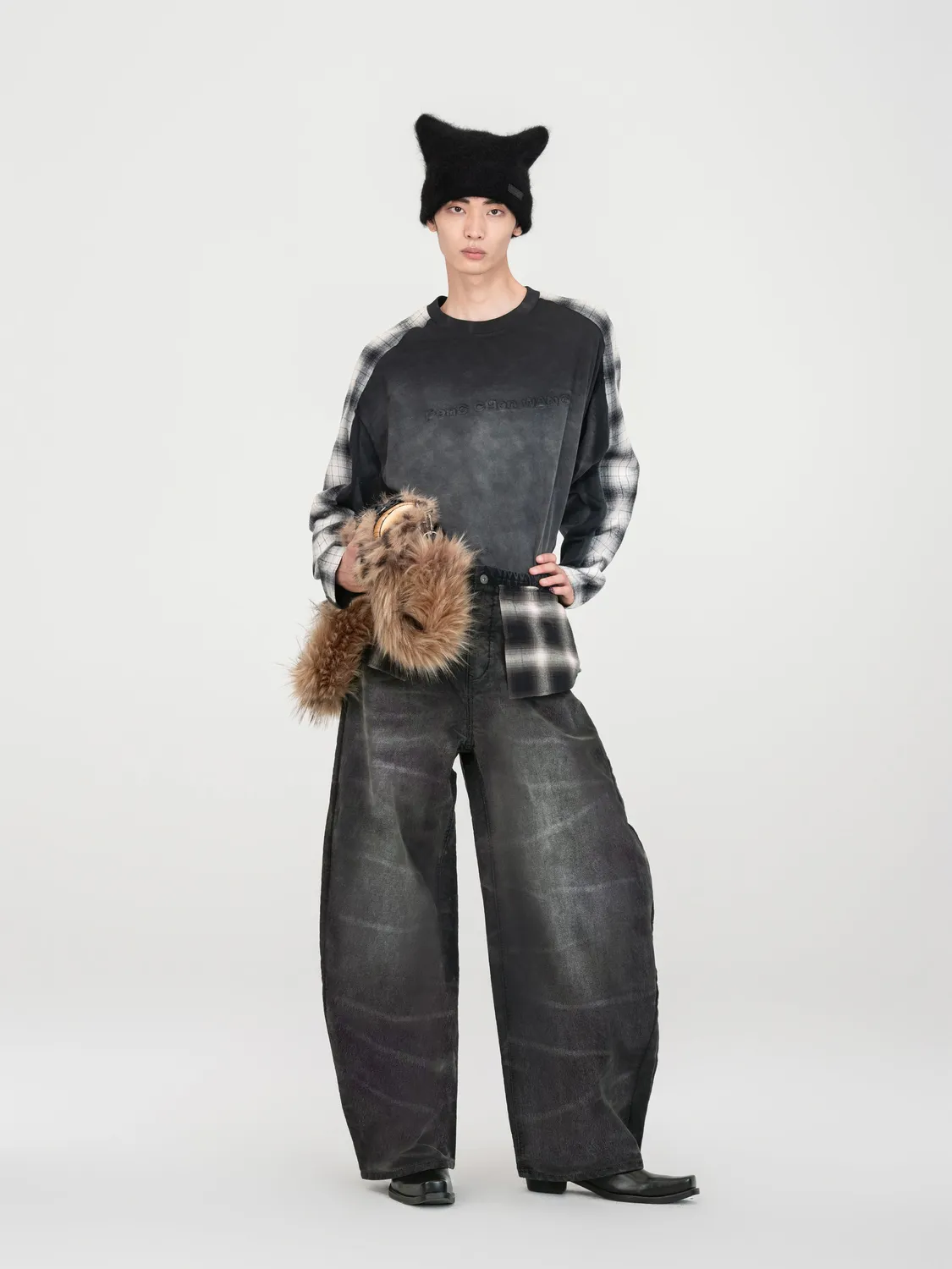 Feng Chen Wang 2-in-1 Washed Denim jeans sort