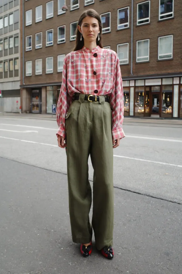 Caro Editions Beatrice bukser oliven hør blomster