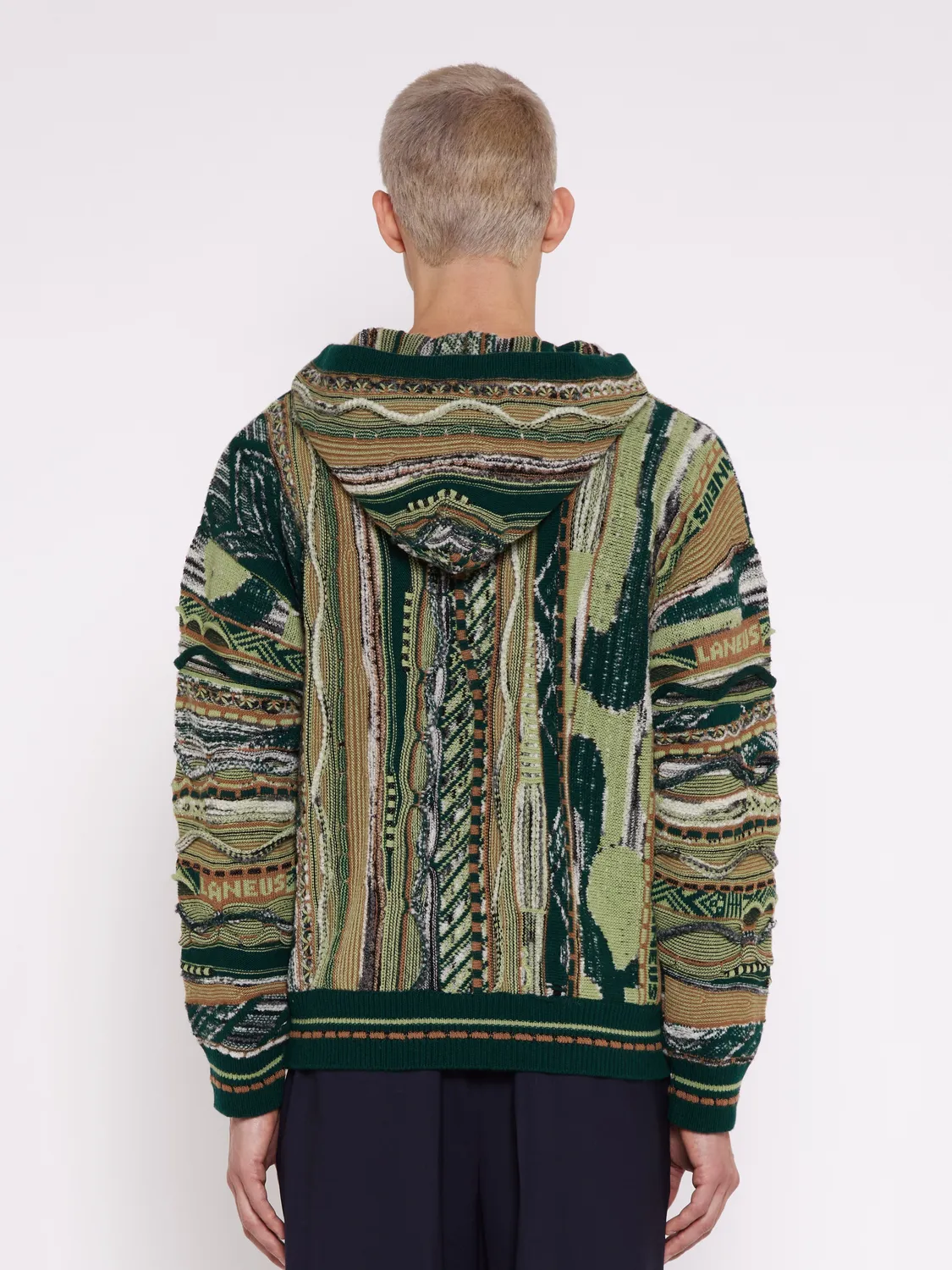 Laneus Boxy Jacquard hoodie grøn merinould