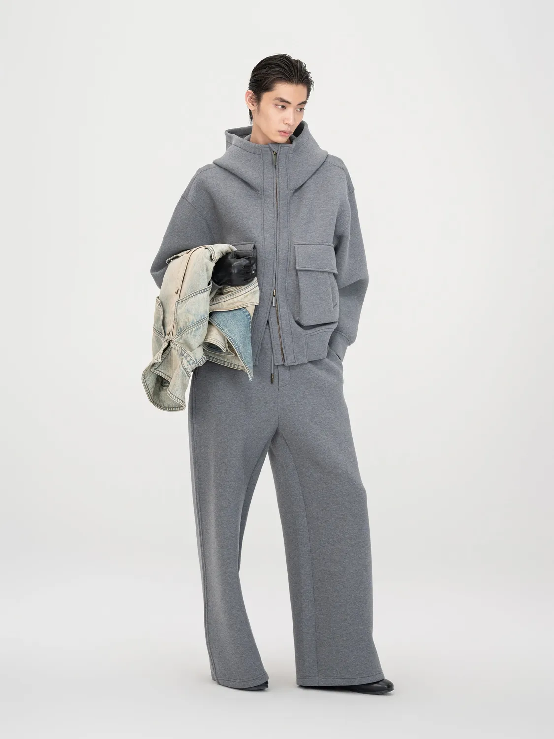 Feng Chen Wang Grey Spacer hoodie lynlås grå