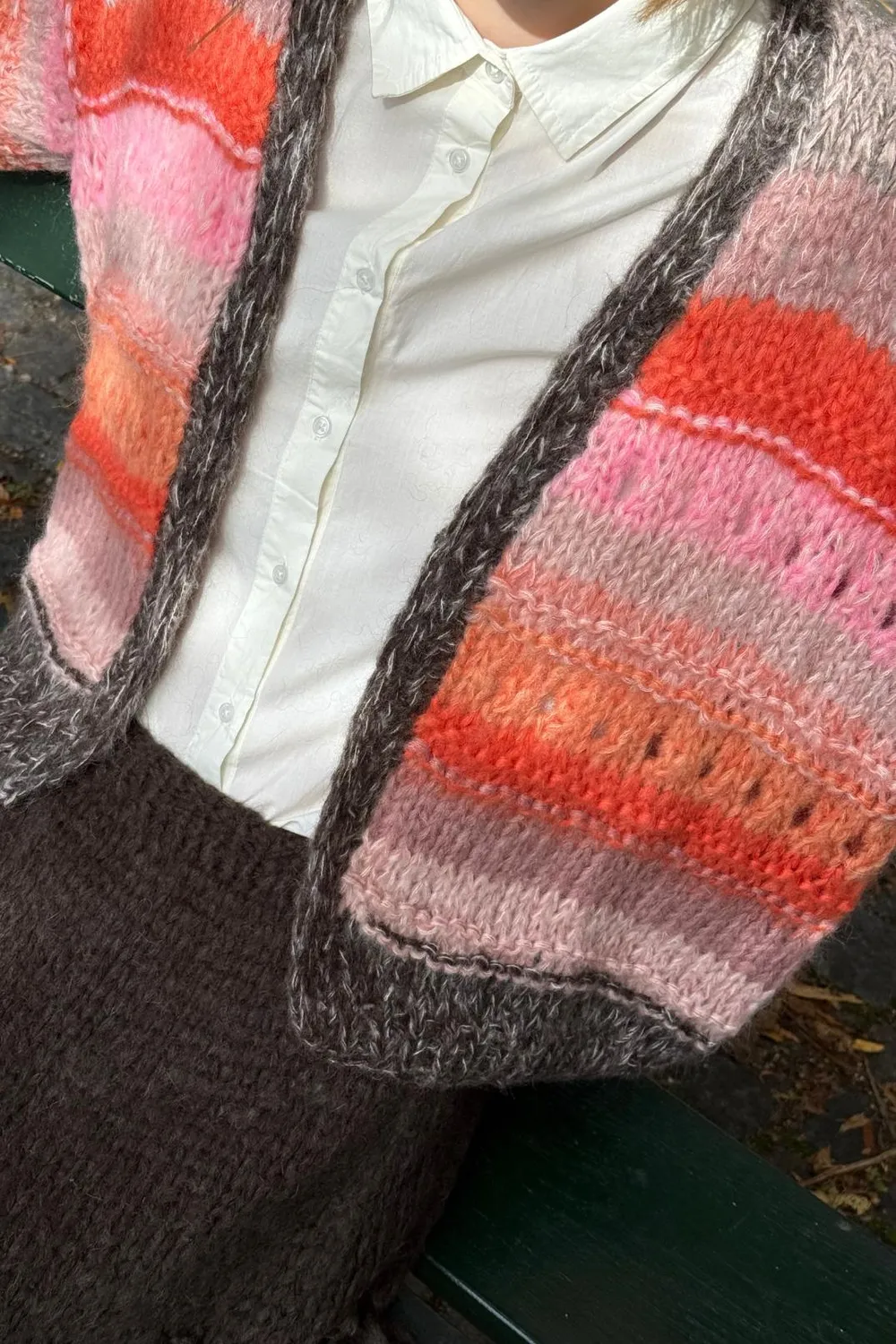 DAWNXDARE Edda cardigan strikcardigan coral pink stribet