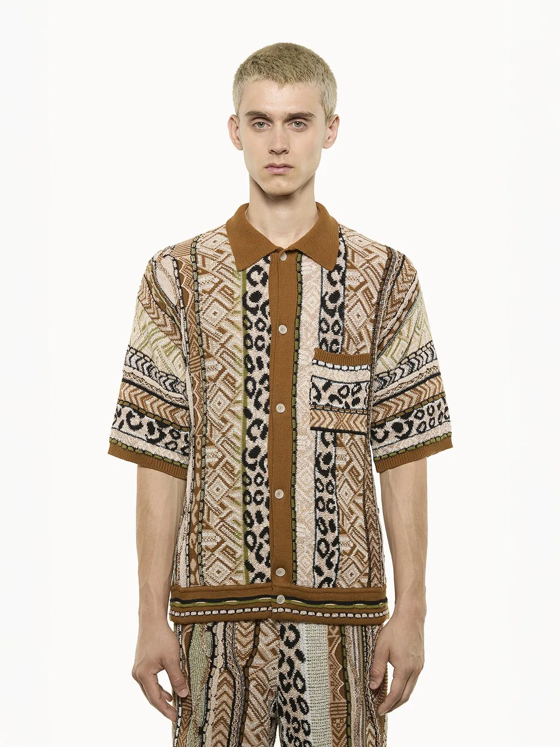 Laneus Jacquard strikket polo chokolade bomuld