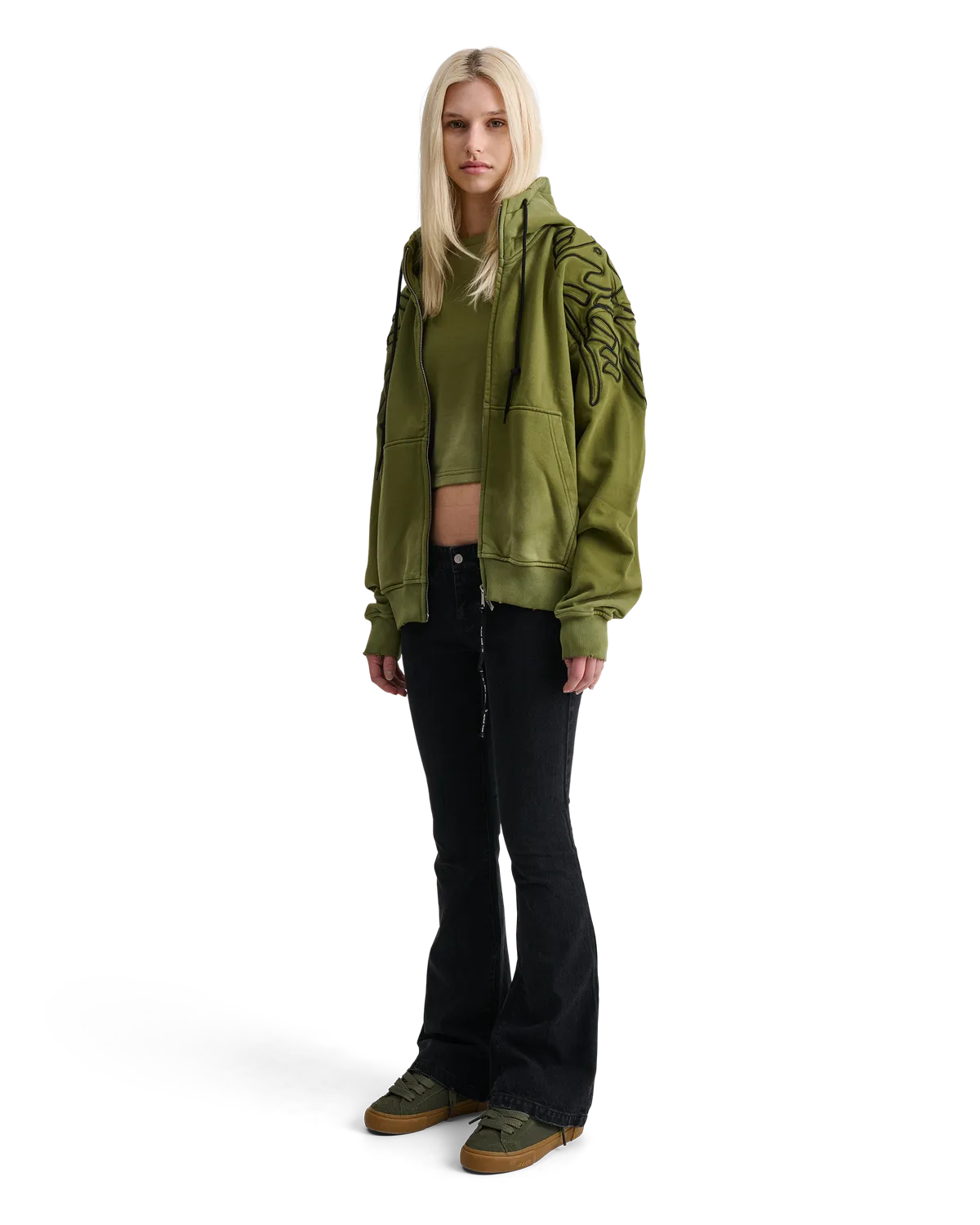 Alis Gyll hættetrøje med lynlås Faded Olive dame oversized