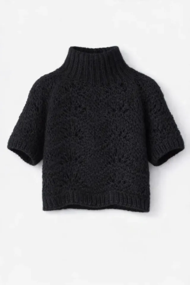DAWNxDARE Esma strik 199 Black hulmønster kort ærme