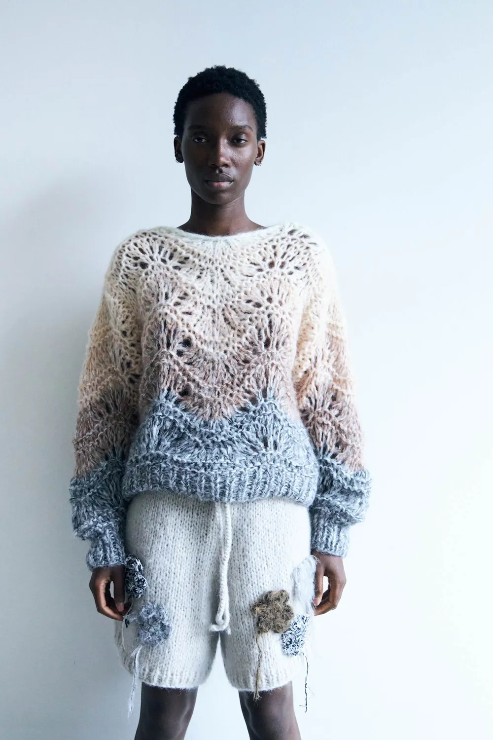 DAWNXDARE Ella striktrøje natural hulmønster mohair