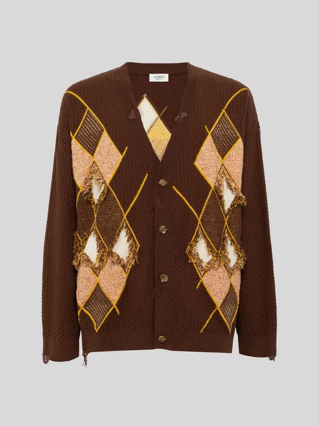 Laneus Argyle cardigan chocolate ternet bomuld
