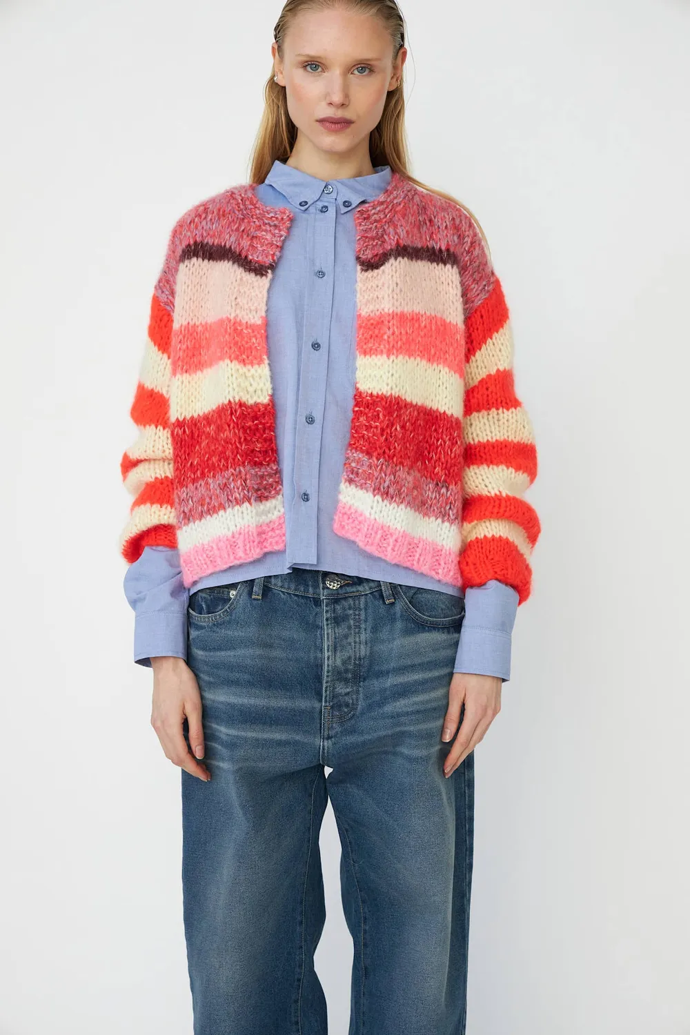 DAWNXDARE GABI 321-253 cardigan 935 rød-pink stribet