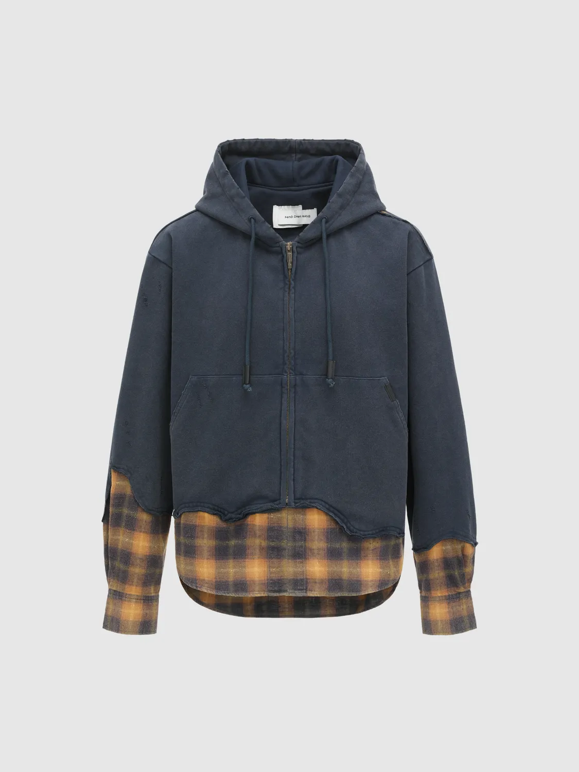 Feng Chen Wang Navy Plaid hættetrøje ternet lynlås