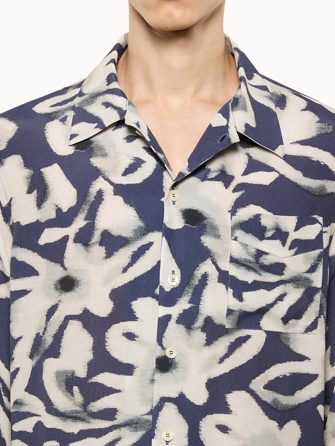 Laneus Bowling Shirt skjorte navy blomstret viskose