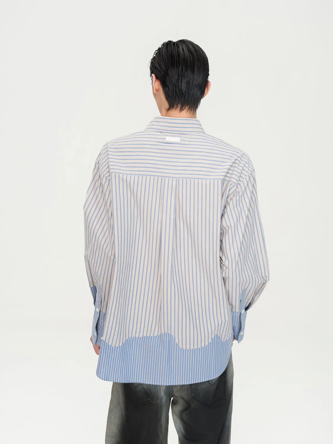 Feng Chen Wang Striped Patchwork skjorte beige løs pasform
