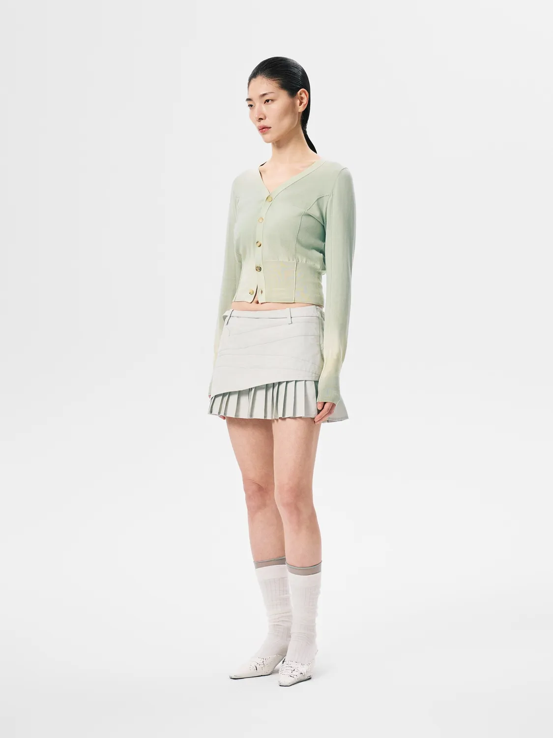 Feng Chen Wang Sandwashed Knit Cardigan strikcardigan celadon