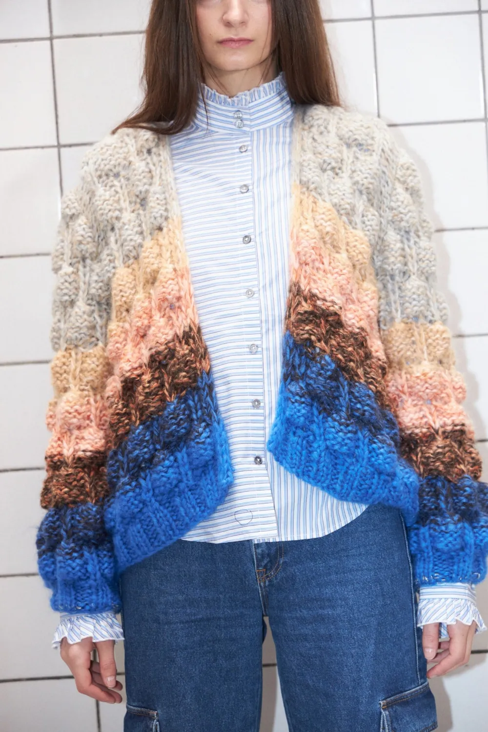 DAWNxDARE Arena Rainbow strikcardigan 930 blue mohair