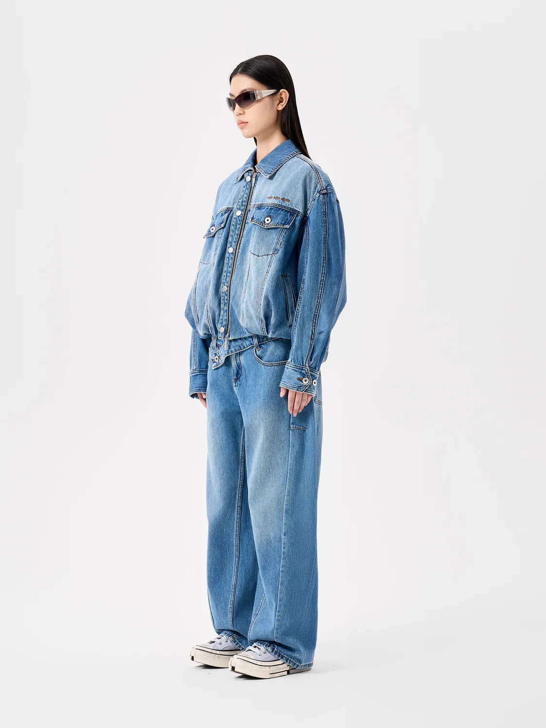 Feng Chen Wang Deconstructed denimjakke blå