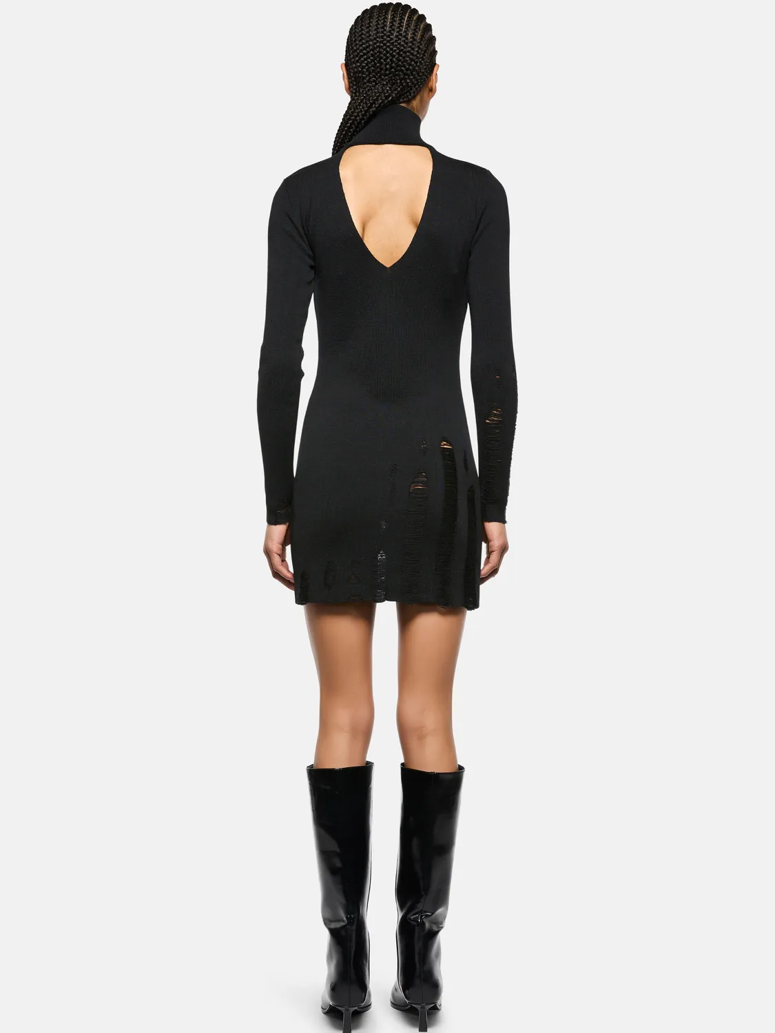 Laneus Destroyed Ribbed Turtleneck kjole sort merinould