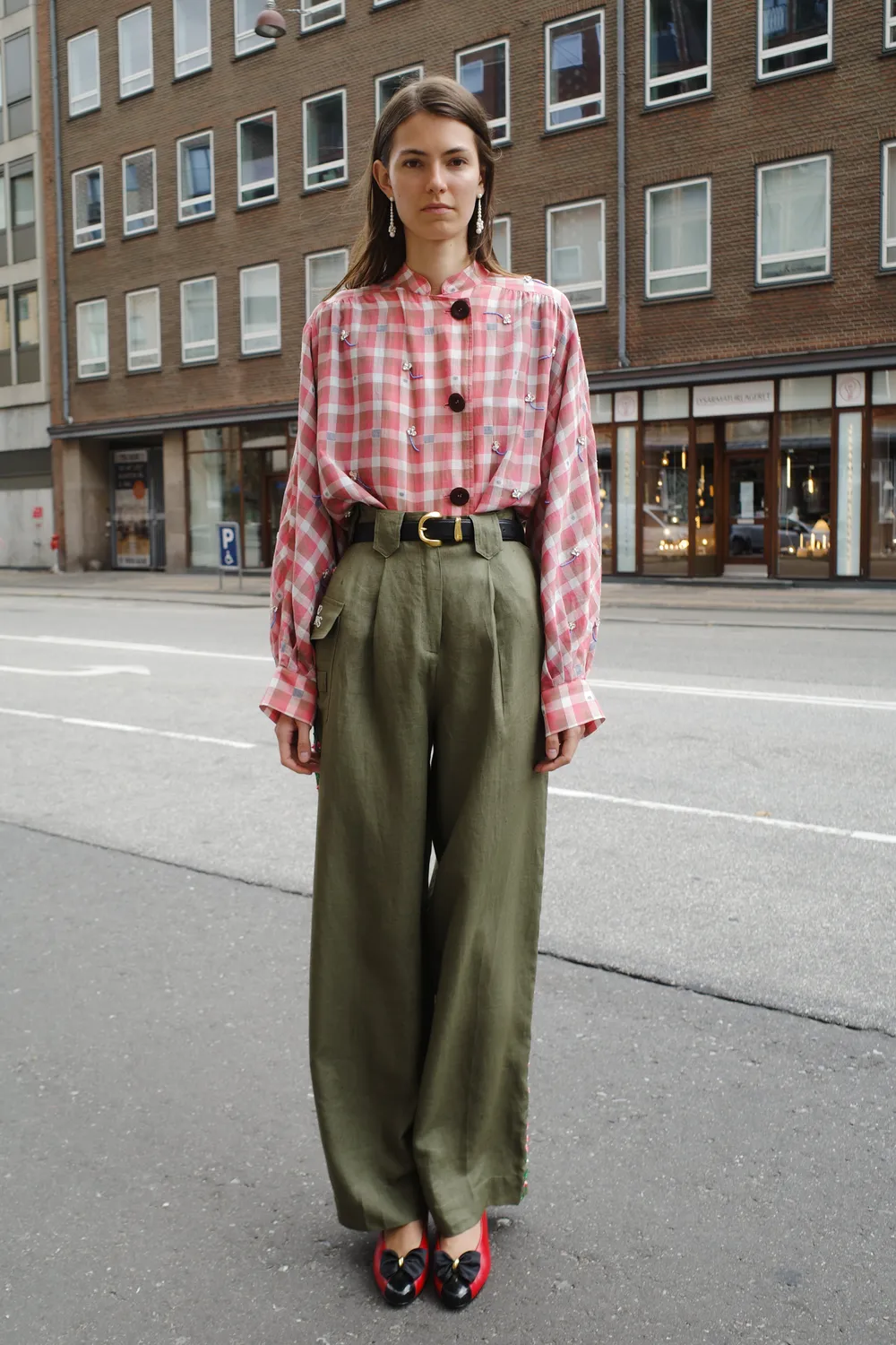 Caro Editions Beatrice bukser oliven hør blomster