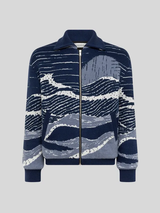 Laneus Zip Jacket Boxy Fit jacquard jakke bla uld
