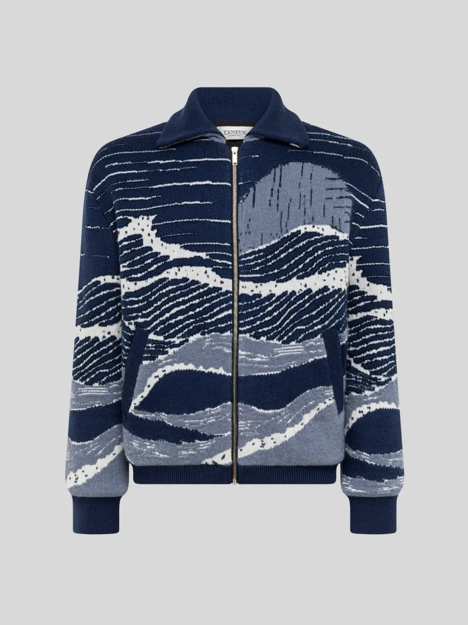 Laneus Zip Jacket Boxy Fit jacquard jakke bla uld