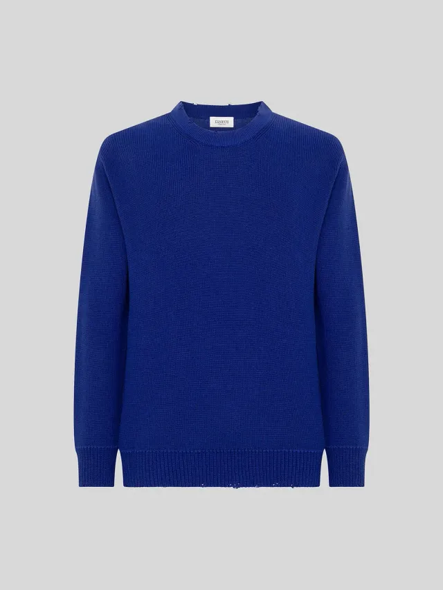 Laneus Crew Neck striktrøje blå bomuld