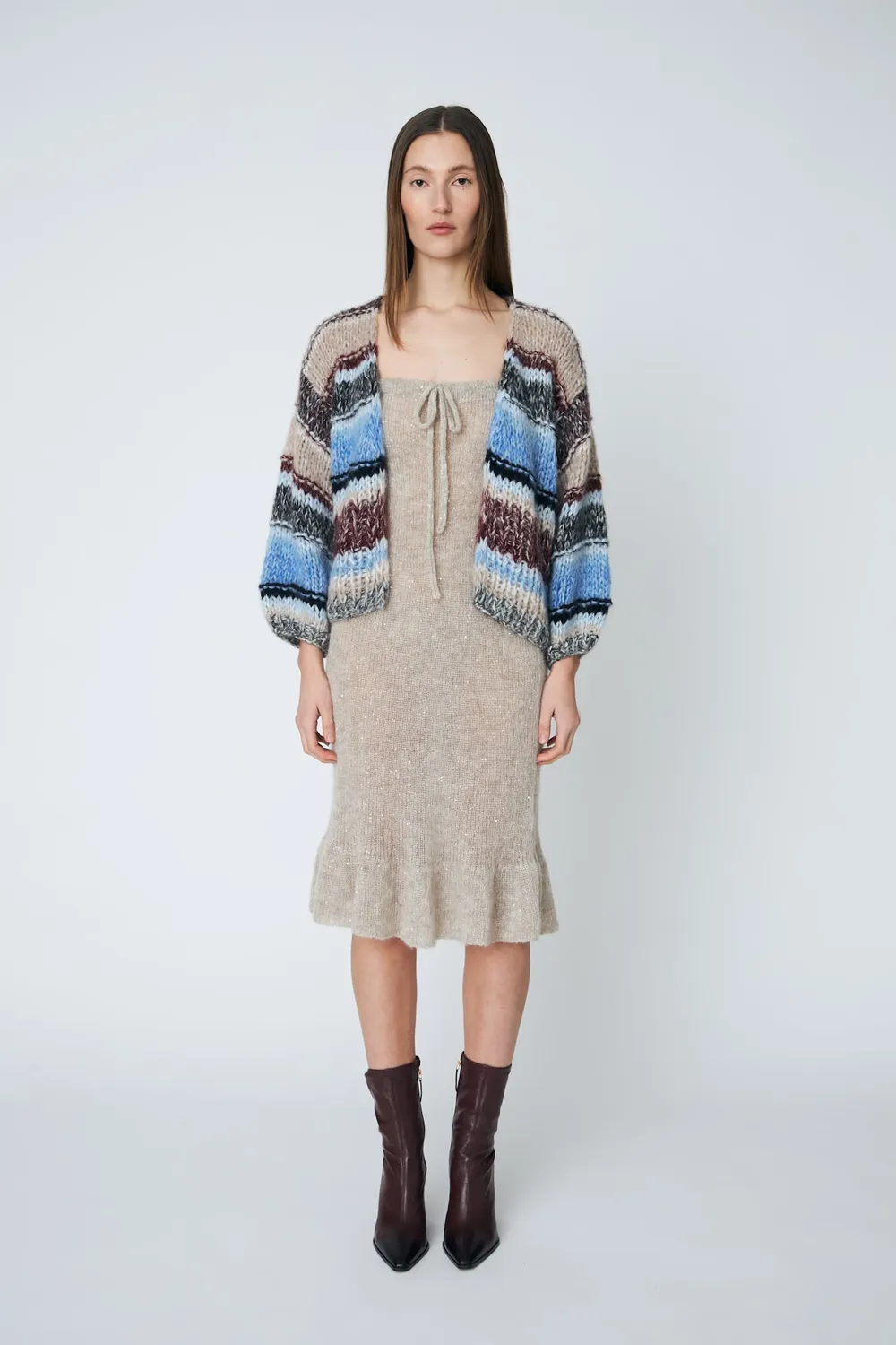 DAWNXDARE Eden strikcardigan midnight raisin stribet