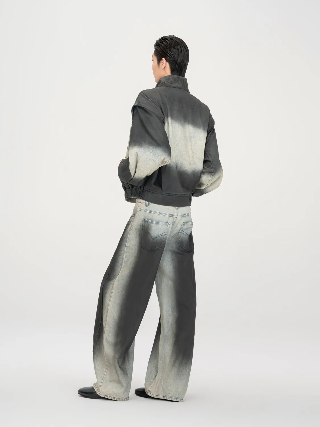 Feng Chen Wang Ombre denimjakke blå-sort cropped