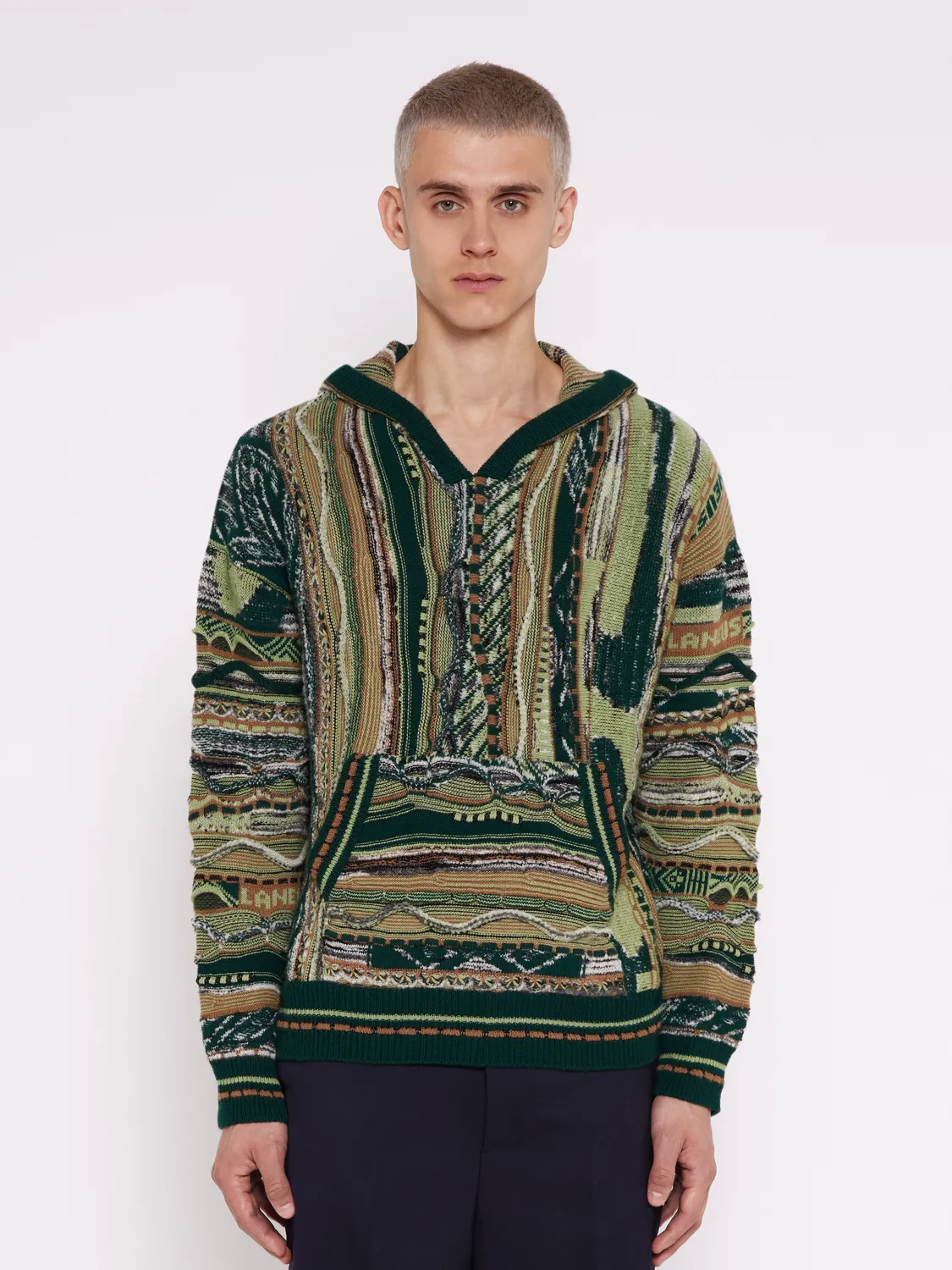 Laneus Boxy Jacquard hoodie grøn merinould