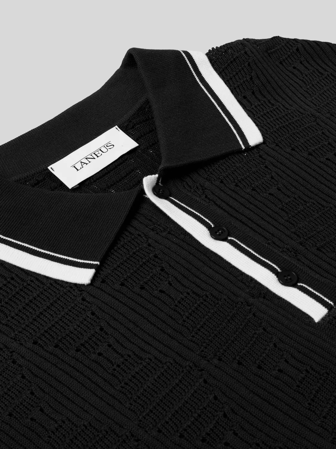 Laneus Openwork Knit polo sort hullet bomuld