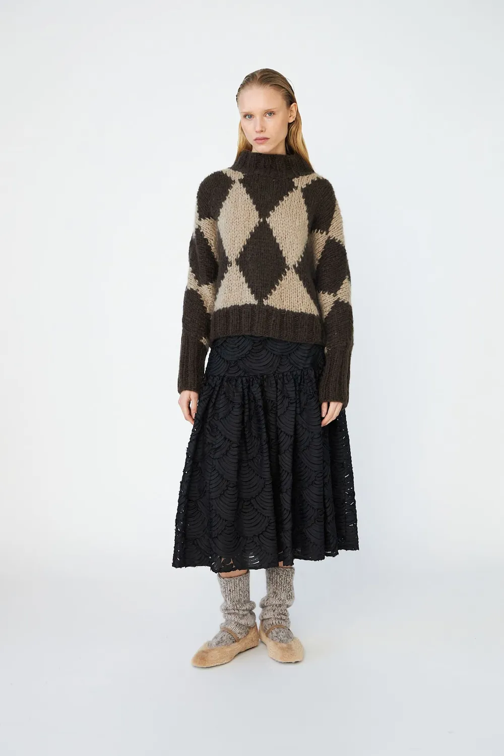 DAWNXDARE Erica Diamond strikpullover 856 mocca tern