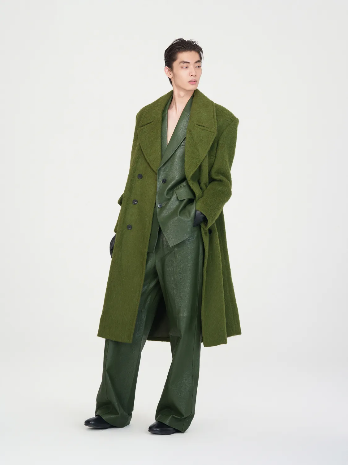 Feng Chen Wang Wool Blend Frakke Grøn Dobbeltknappet
