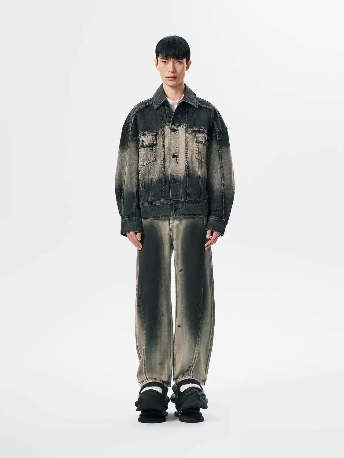 Feng Chen Wang Gradient denimjakke oversize hætte