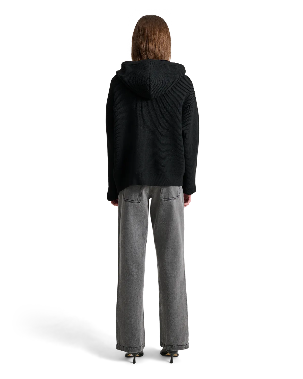 Alis Barian strik-hoodie sort 2-vejs lynlås
