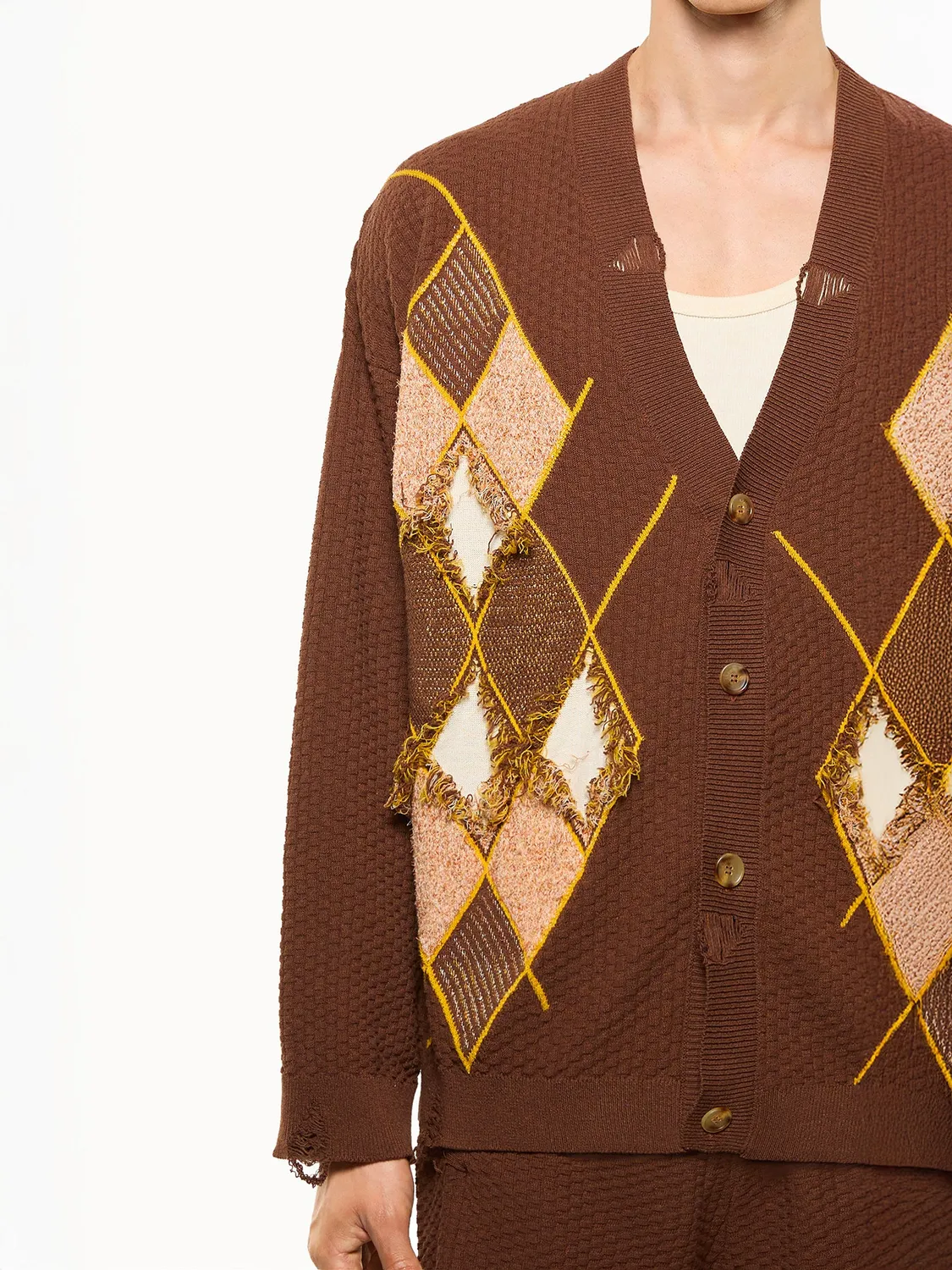 Laneus Argyle cardigan chocolate ternet bomuld