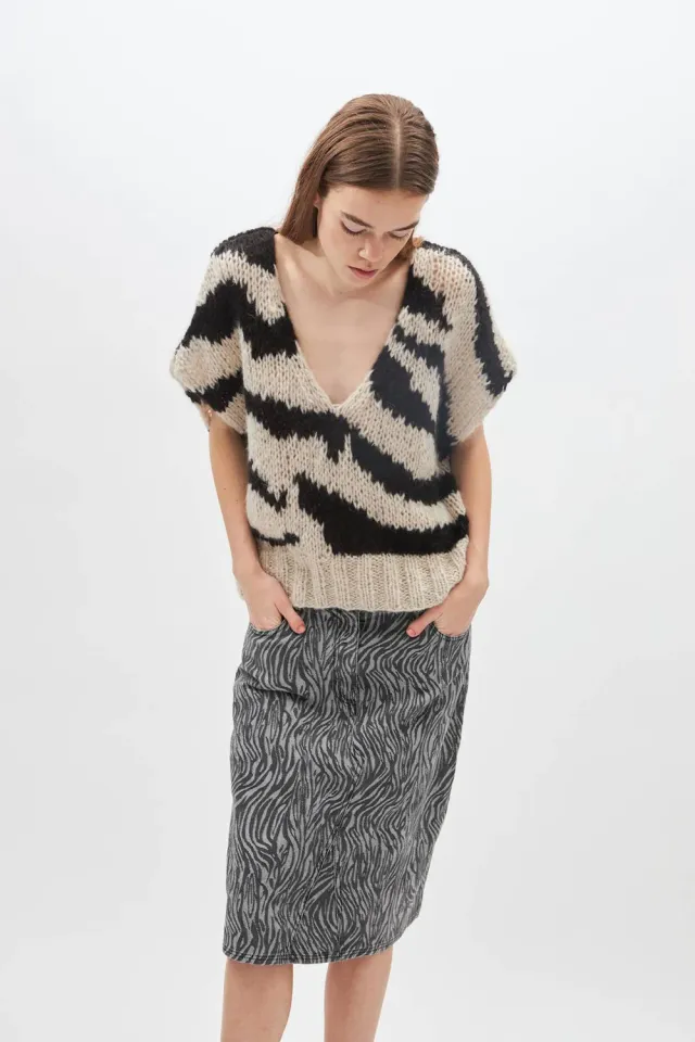 DAWNXDARE CAPRI ZEBRA 199 strikbluse sort mohair