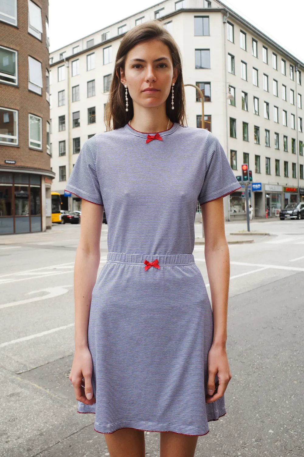 Caro Editions Jersey T-shirt navy med sløjfe