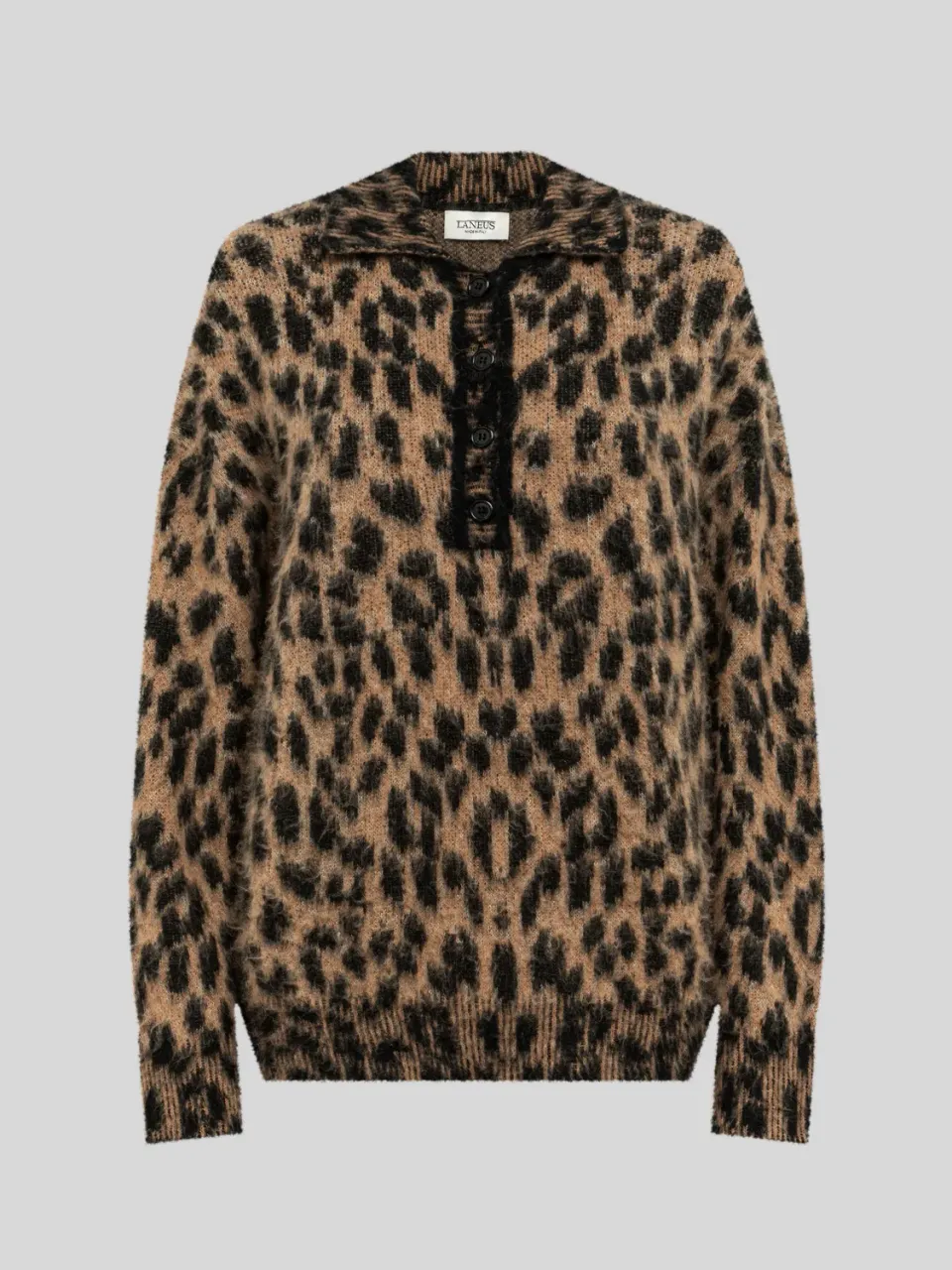 Laneus Brushed Spotted Knit Oversize Polo poloshirt natur alpakastrik