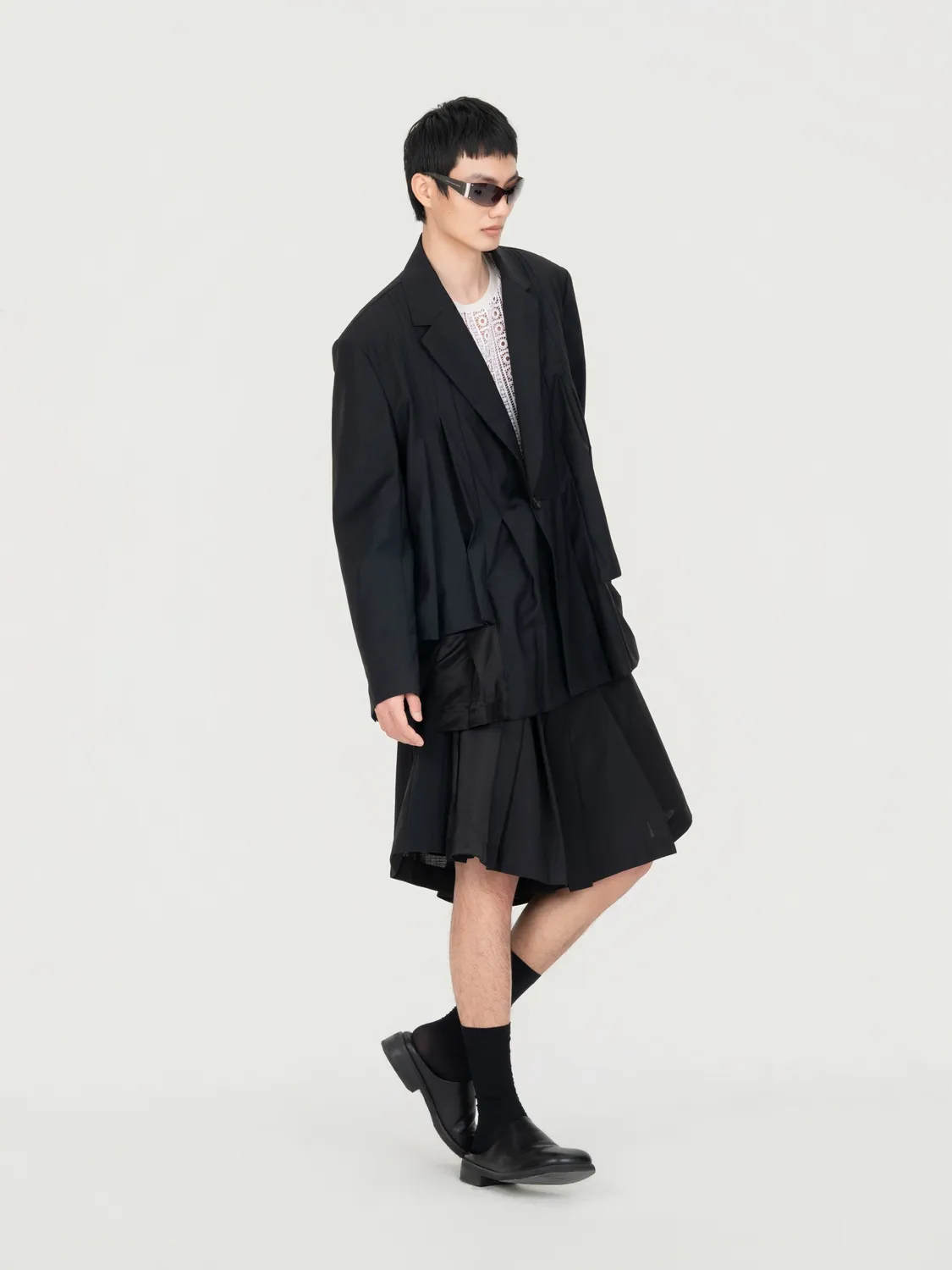 Feng Chen Wang Irregular Pleats blazer løs uld