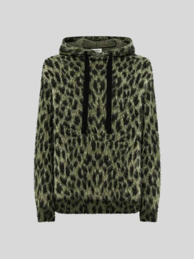 Laneus boxy strik hoodie grøn alpaka