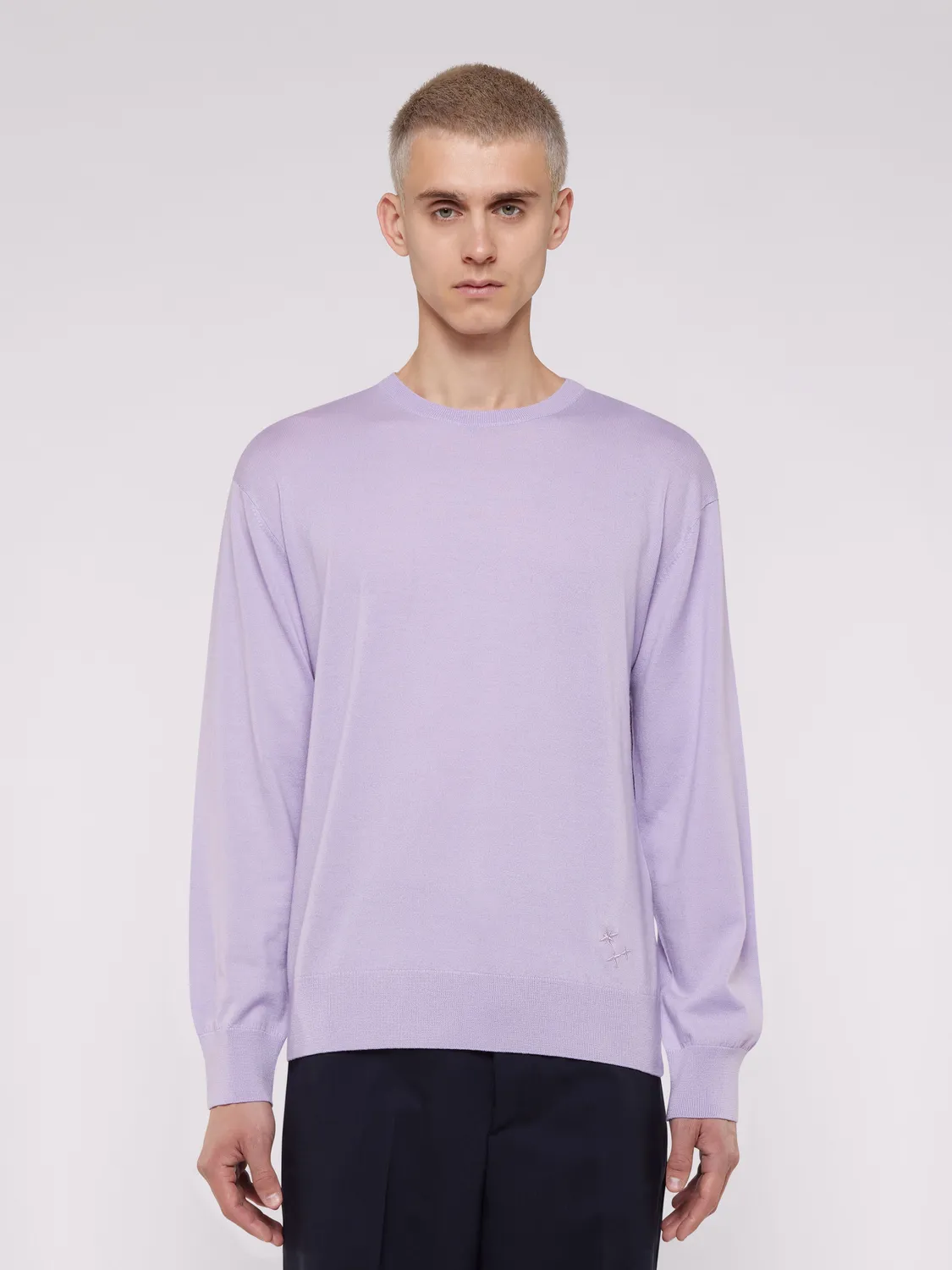 Laneus Merino Wool Crew Neck striktrøje wisteria merinould