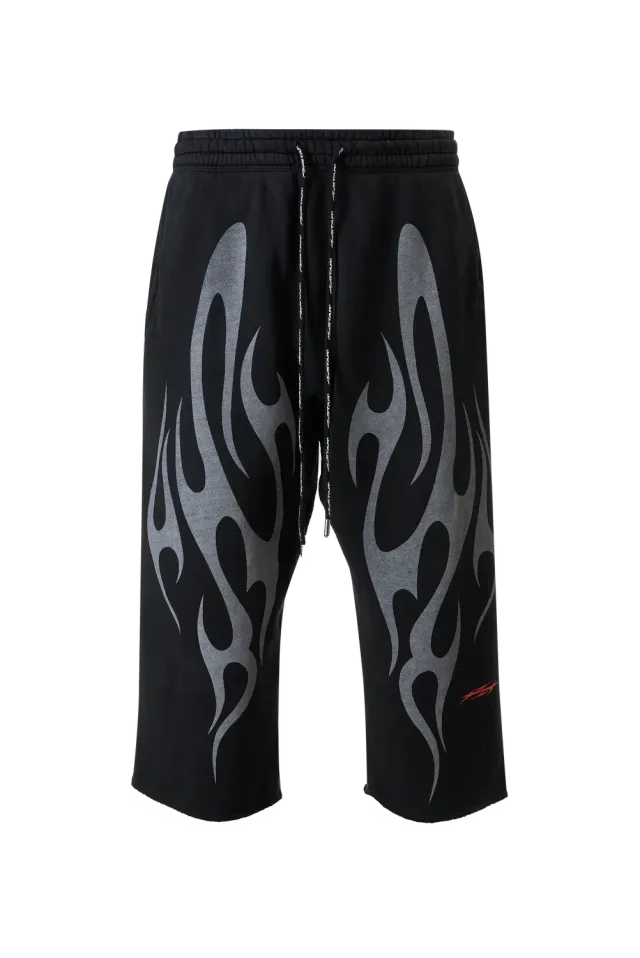 Hellstar Tribal Flame 3/4 shorts sort – fleece