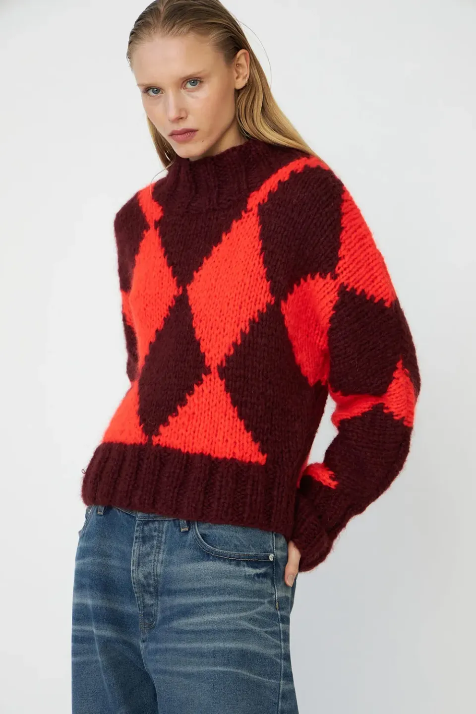 DAWNxDARE Erica Diamond pullover 339 burgundy mohair