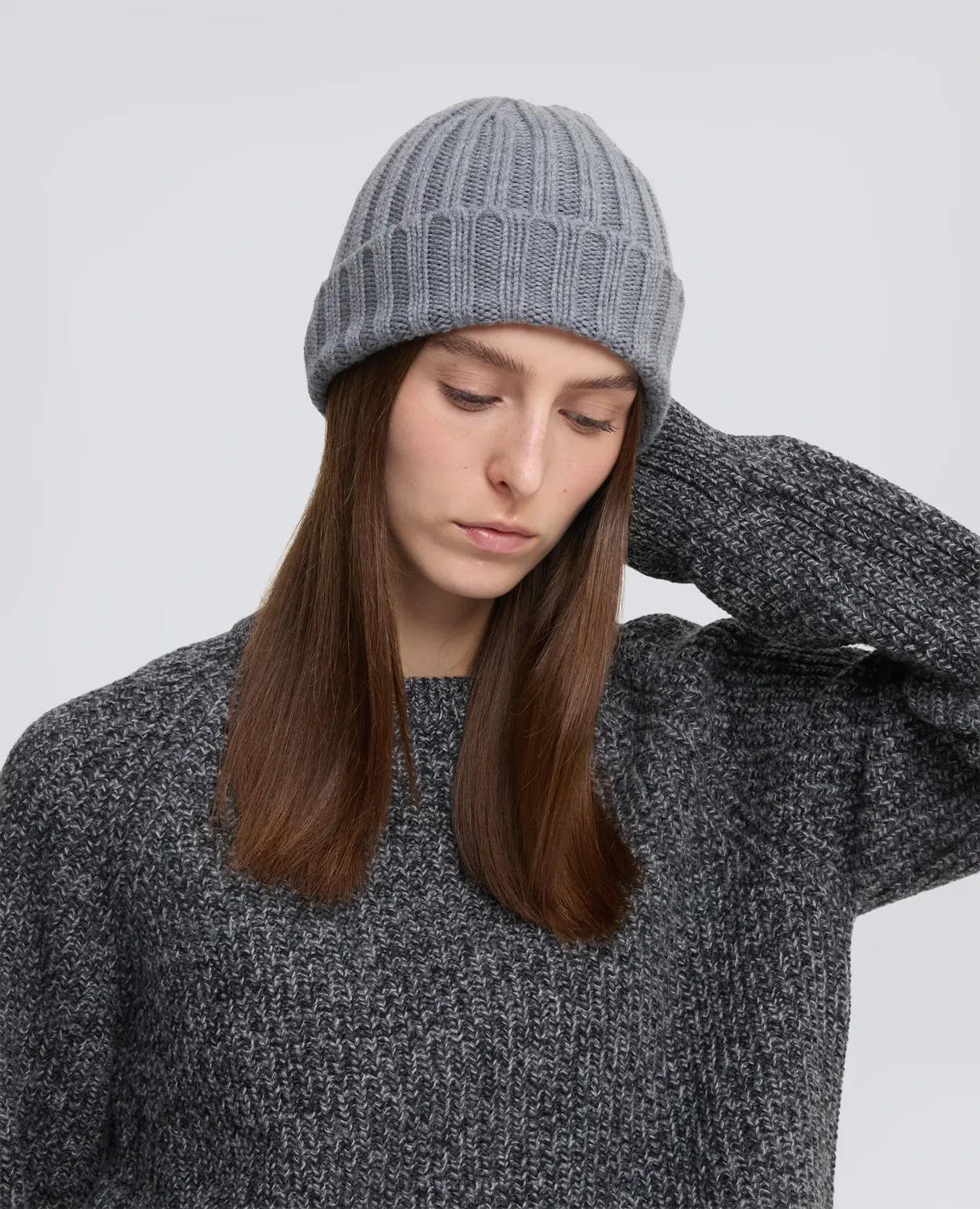 Aspesi Ribbed Wool Beanie hue grå merino