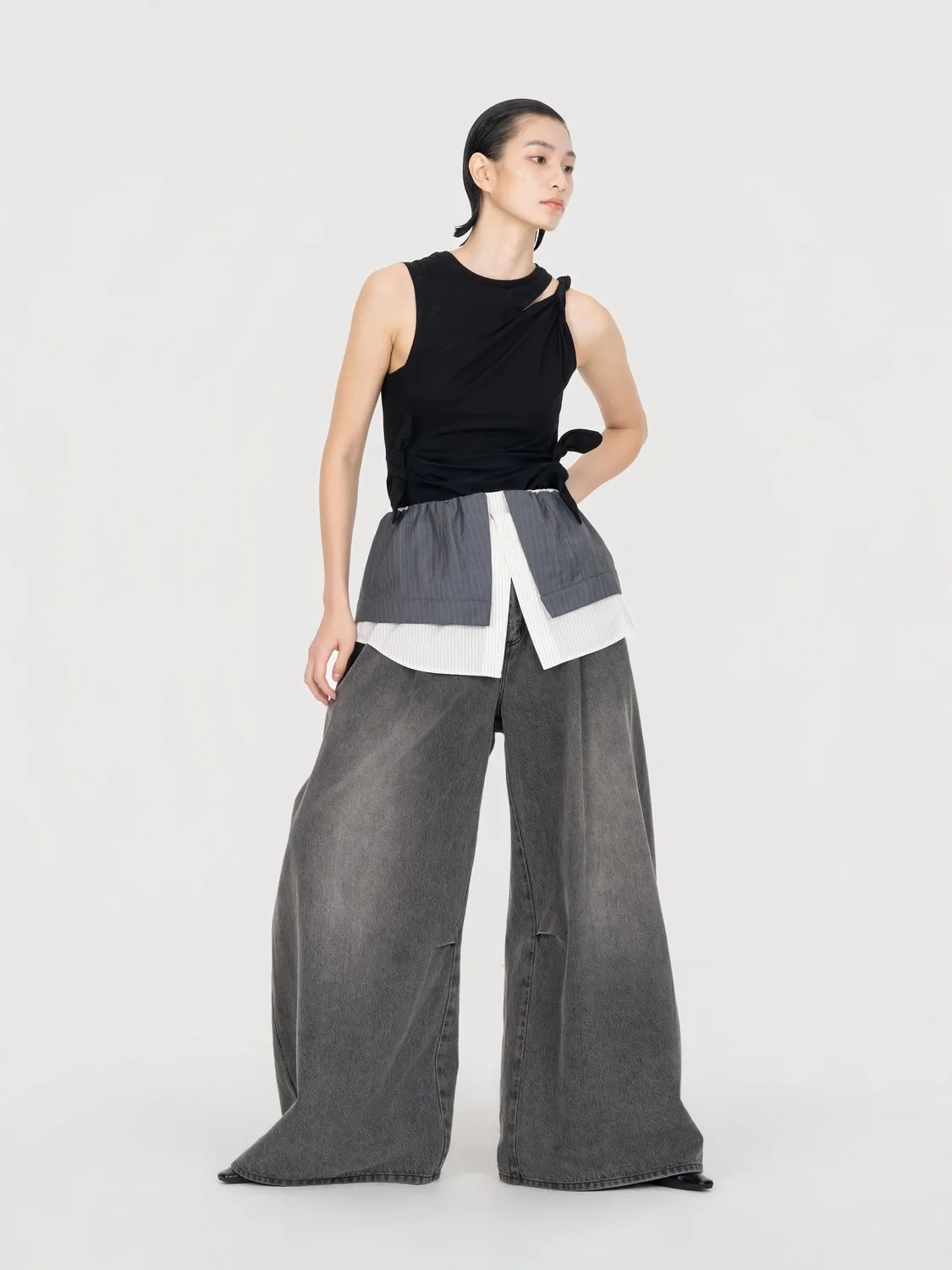 Feng Chen Wang 2-in-1 Deconstructed denimbukser grå