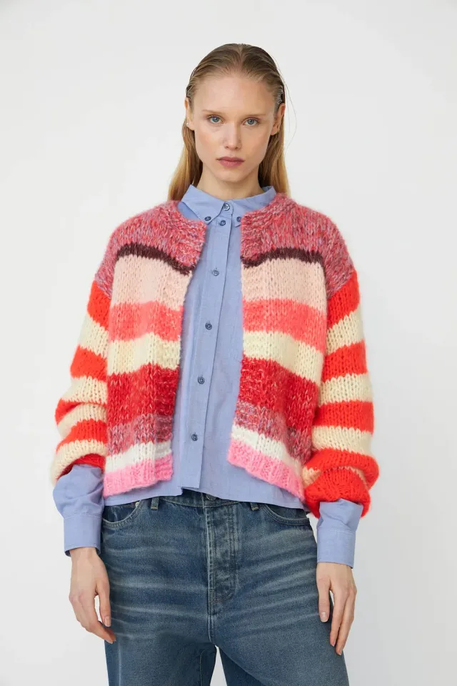 DAWNXDARE GABI 321-253 cardigan 935 rød-pink stribet